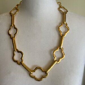 LENOX Gold Hammered Statement Quatrefoil Necklace Vintage